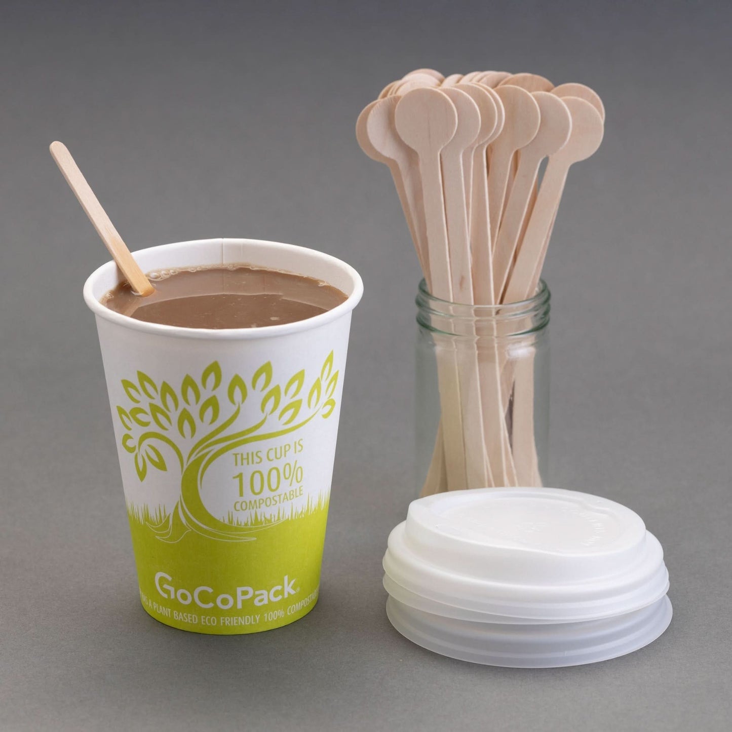 GoCoPack Single Wall 100% Compostable Paper Cups With 100% Compostable Sip Lids - Available In 8oz (227ml) Or 12oz (340ml) - GoCoPack