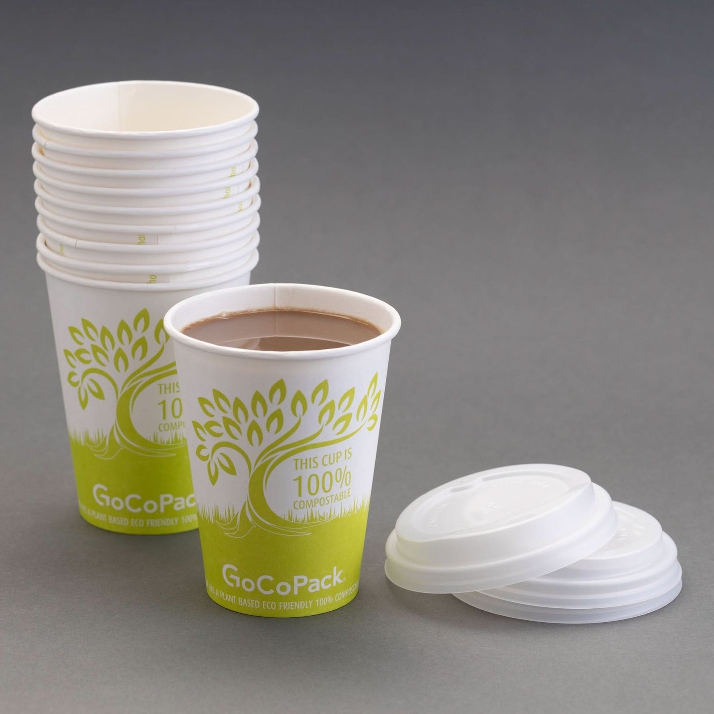 GoCoPack Single Wall 100% Compostable Paper Cups With 100% Compostable Sip Lids - Available In 8oz (227ml) Or 12oz (340ml) - GoCoPack