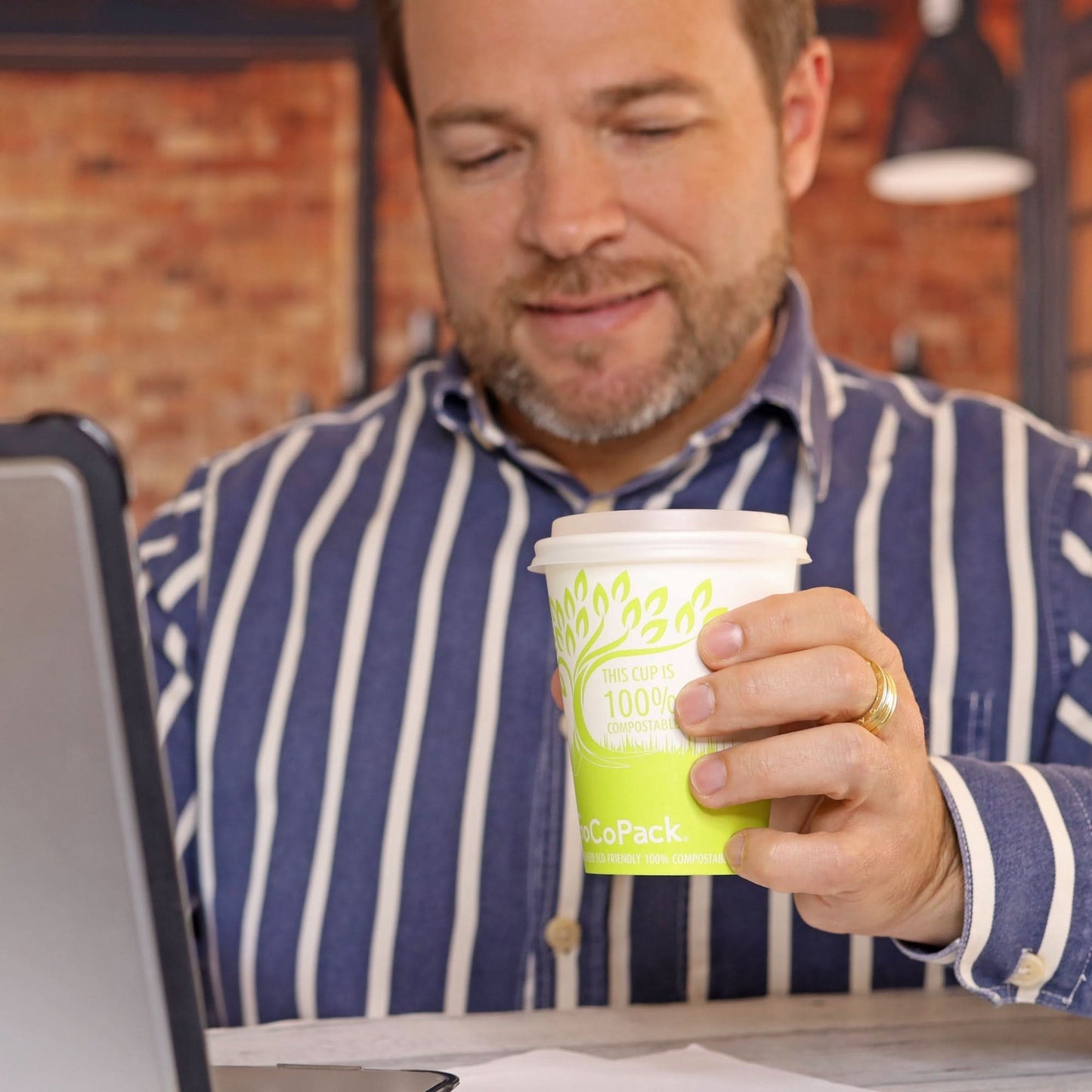 GoCoPack Single Wall 100% Compostable Paper Cups With 100% Compostable Sip Lids - Available In 8oz (227ml) Or 12oz (340ml) - GoCoPack