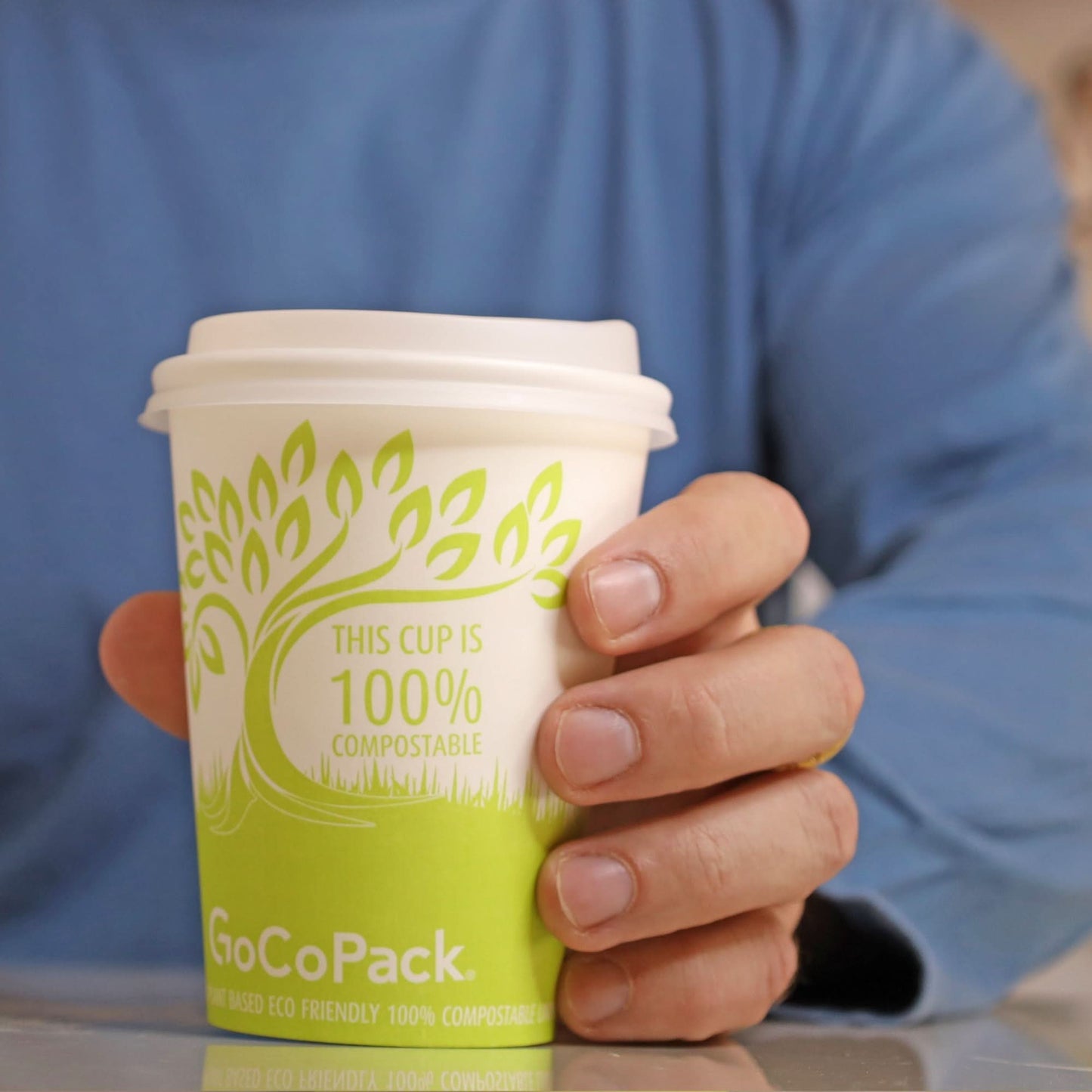 GoCoPack Single Wall 100% Compostable Paper Cups With 100% Compostable Sip Lids - Available In 8oz (227ml) Or 12oz (340ml) - GoCoPack
