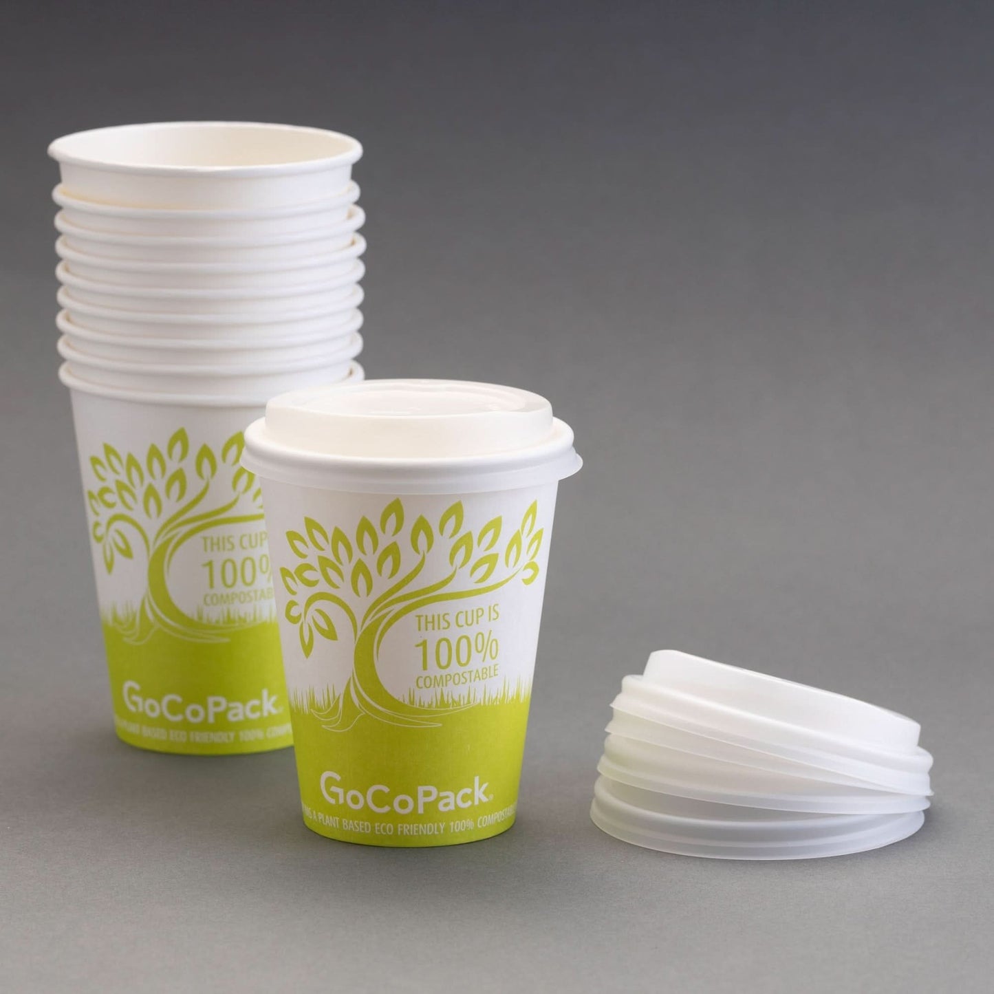 GoCoPack Single Wall 100% Compostable Paper Cups With 100% Compostable Sip Lids - Available In 8oz (227ml) Or 12oz (340ml) - GoCoPack