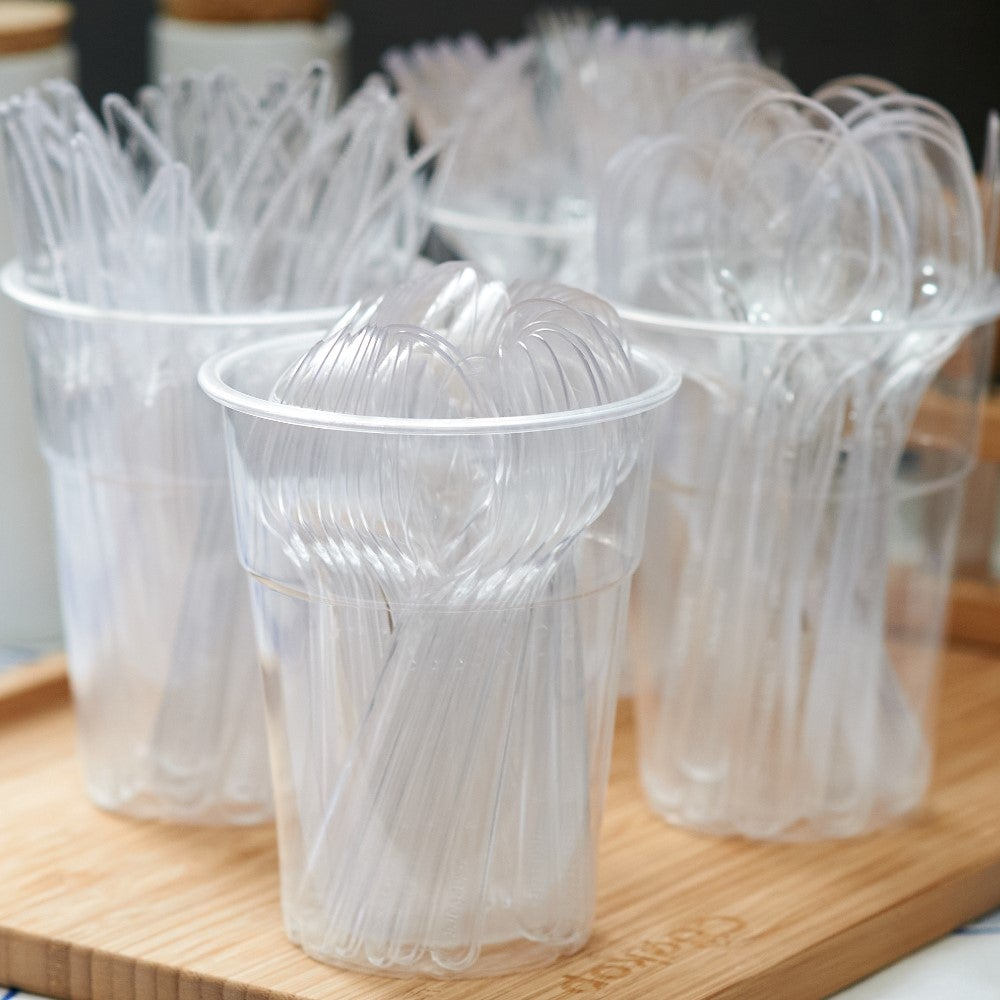 Clear plastic cutlery