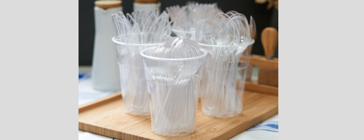 Clear plastic cutlery