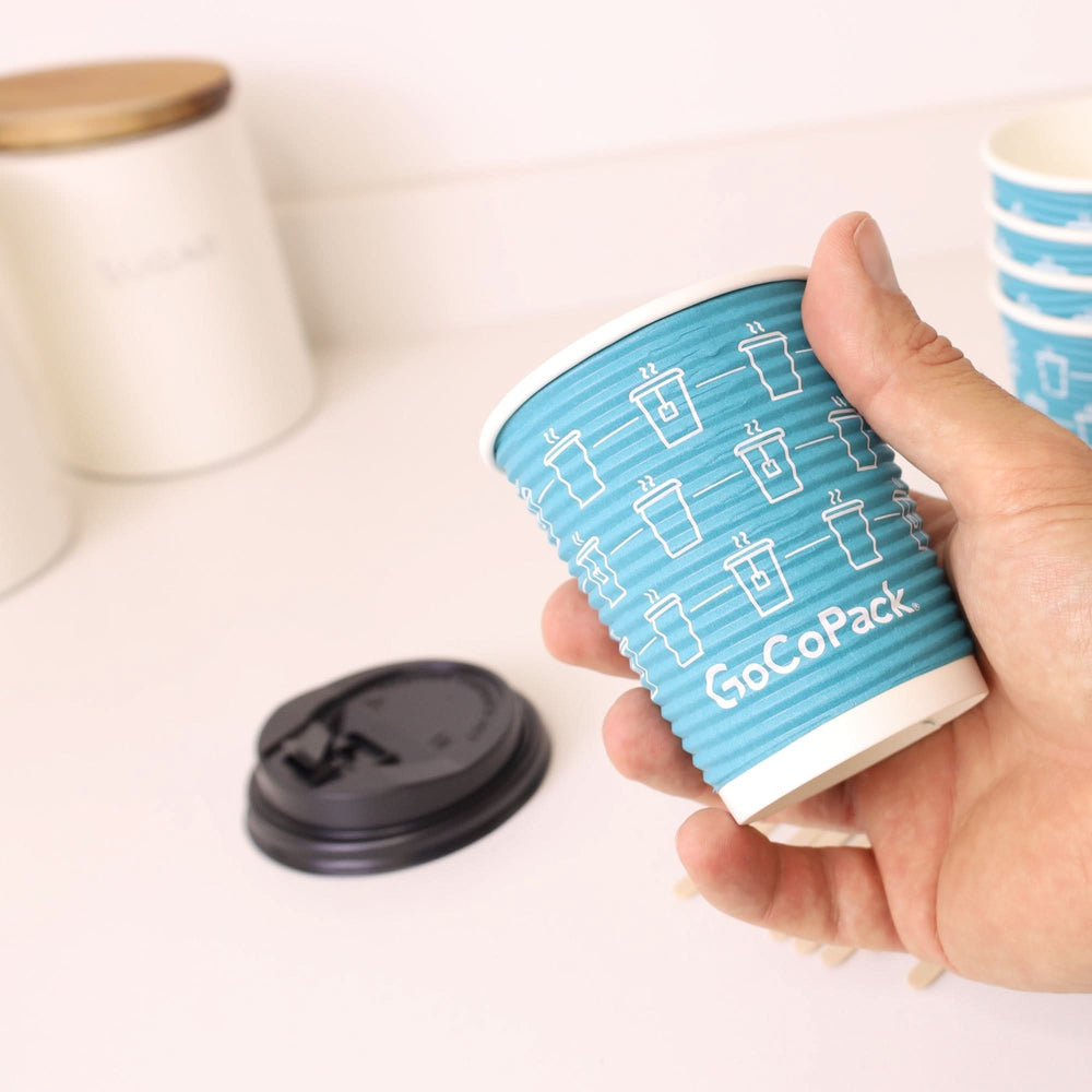 
                      
                        GoCoPack Spiral Wall Paper Cups with Lids & Stirrers - Available in 8oz (227ml) or 12oz (340ml) - Triple - Wall for Heat Protection - Ideal for Hot Drinks - Come in Sets of 30 or Box of 300 (10 Sets) - GoCoPack
                      
                    