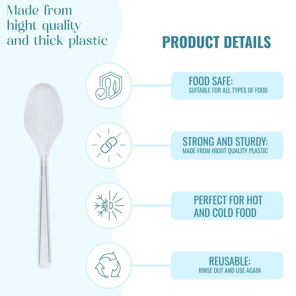 
                      
                        Plastic Cutlery: Pack of 100 (15cm~6 Inches) Clear Reusable Plastic - Tea Spoons - GoCoPack
                      
                    