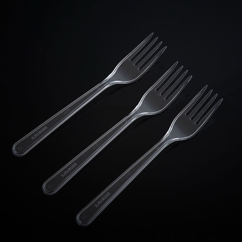 Plastic Cutlery: Pack of 100 (18cm~7 Inches) Clear Reusable Plastic - Forks - GoCoPack