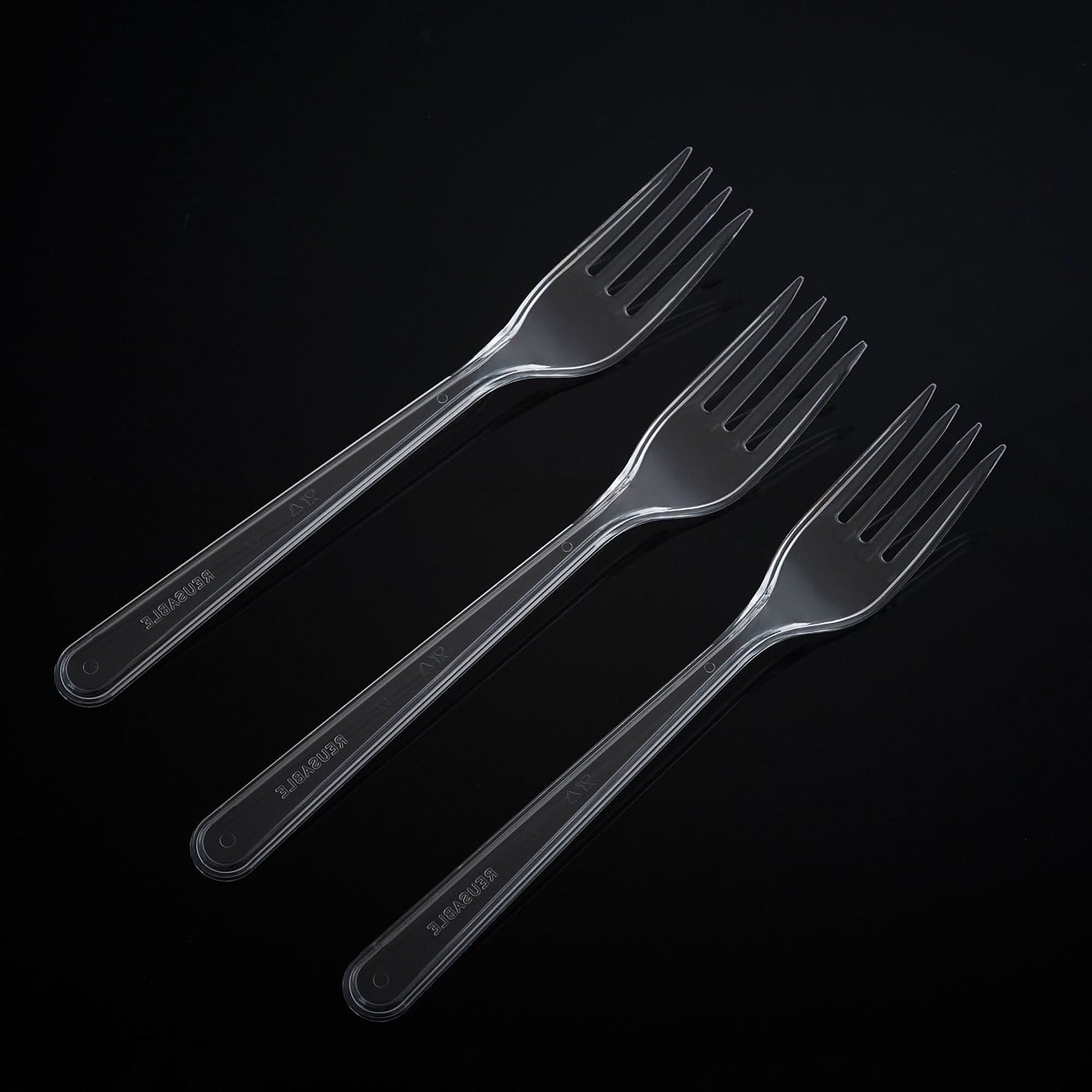 Plastic Cutlery: Pack of 100 (18cm~7 Inches) Clear Reusable Plastic - Forks - GoCoPack