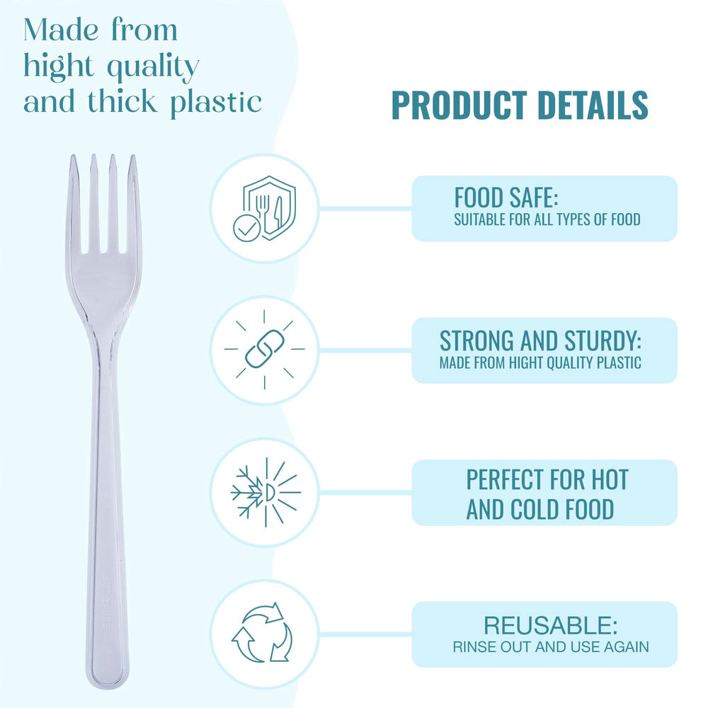 
                      
                        Plastic Cutlery: Pack of 100 (18cm~7 Inches) Clear Reusable Plastic - Forks - GoCoPack
                      
                    