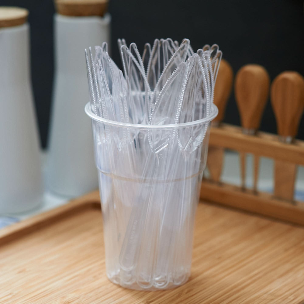 
                      
                        Plastic Cutlery: Pack of 100 (18cm~7 Inches) Clear Reusable Plastic - Knives - GoCoPack
                      
                    