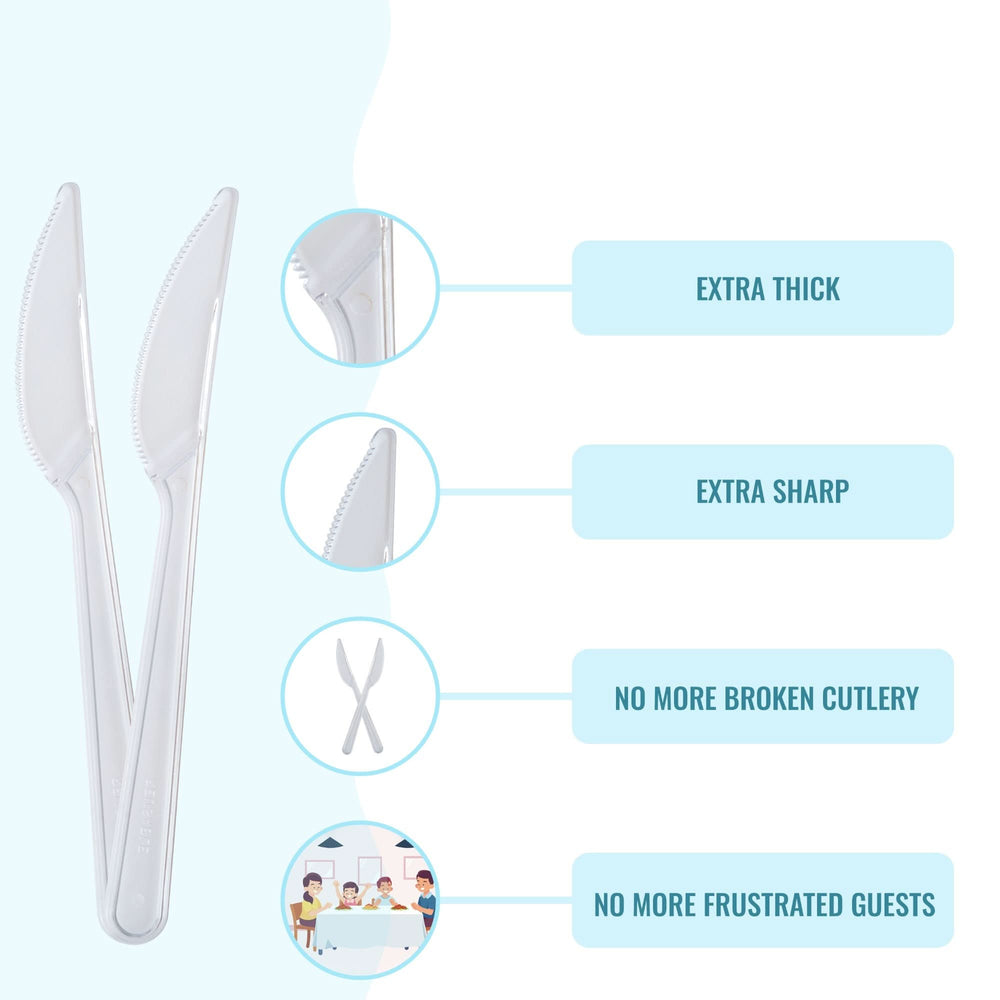 
                      
                        Plastic Cutlery: Pack of 100 (18cm~7 Inches) Clear Reusable Plastic - Knives - GoCoPack
                      
                    