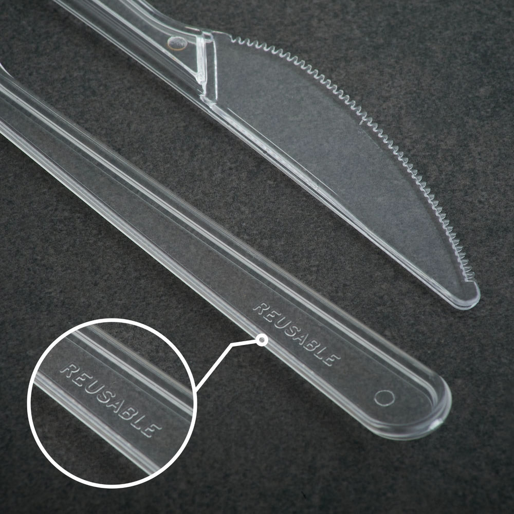 
                      
                        Plastic Cutlery: Pack of 100 (18cm~7 Inches) Clear Reusable Plastic - Knives - GoCoPack
                      
                    