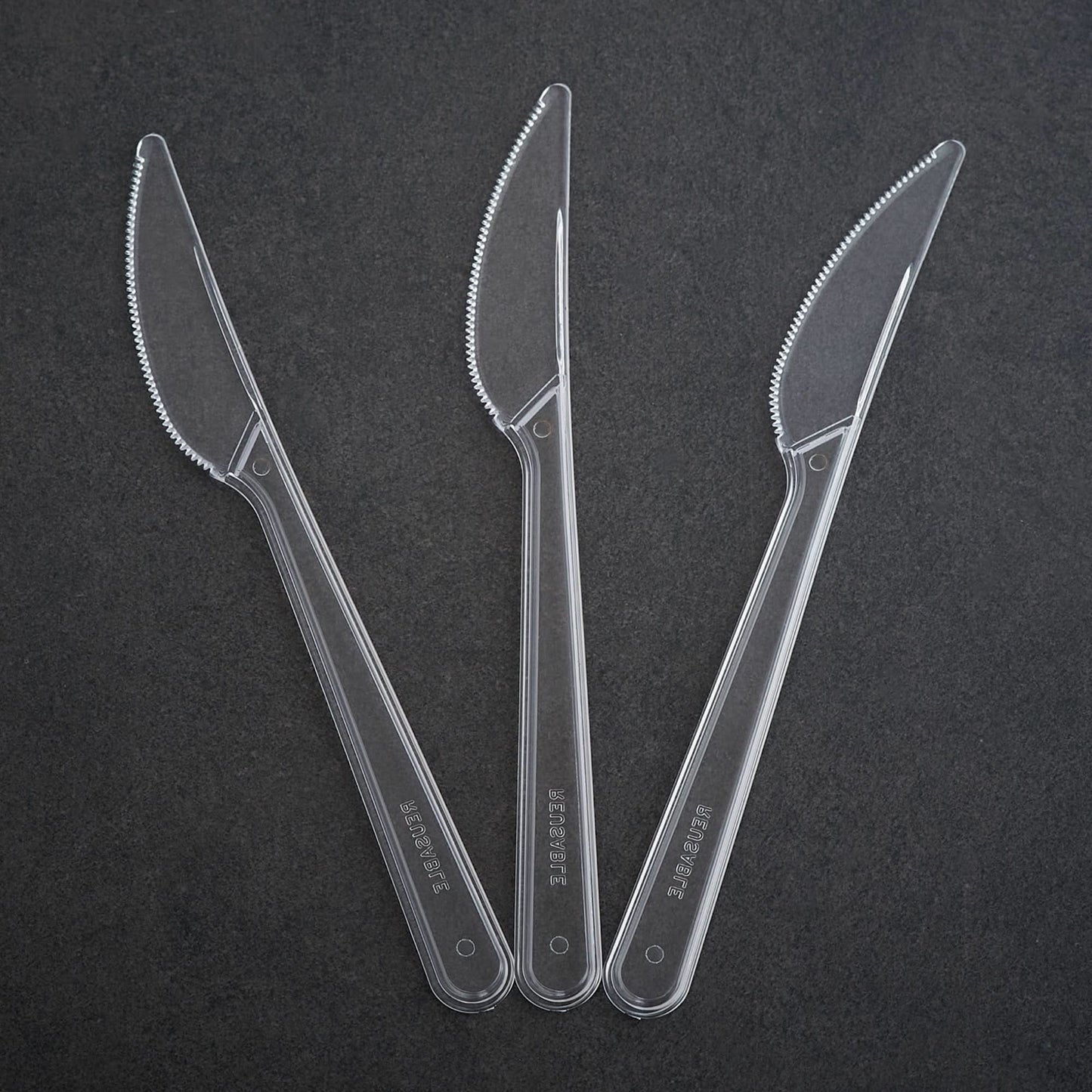 Plastic Cutlery: Pack of 100 (18cm~7 Inches) Clear Reusable Plastic - Knives - GoCoPack