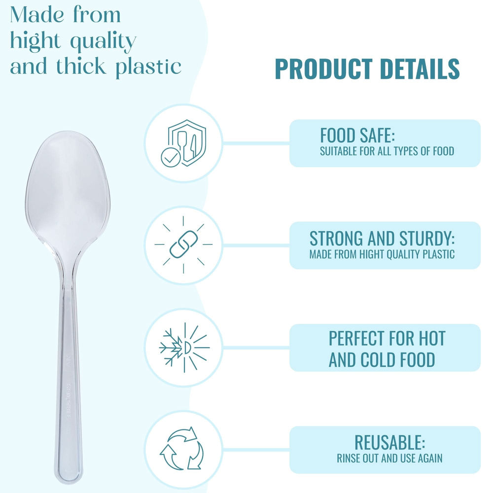 
                      
                        Plastic Cutlery: Pack of 100 (18cm~7 Inches) Clear Reusable Plastic - Spoons - GoCoPack
                      
                    