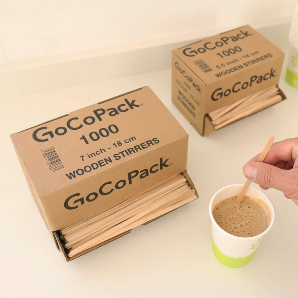 
                      
                        Wooden Coffee Stirrers - Eco - Friendly: Compostable and Biodegradable - Pack of 1000 in Dispenser Box with Drawer for Easy Dispensing - Available In 5.5" (14 cm) and 7" (18cm) - 5.5" (14 cm) - GoCoPack
                      
                    