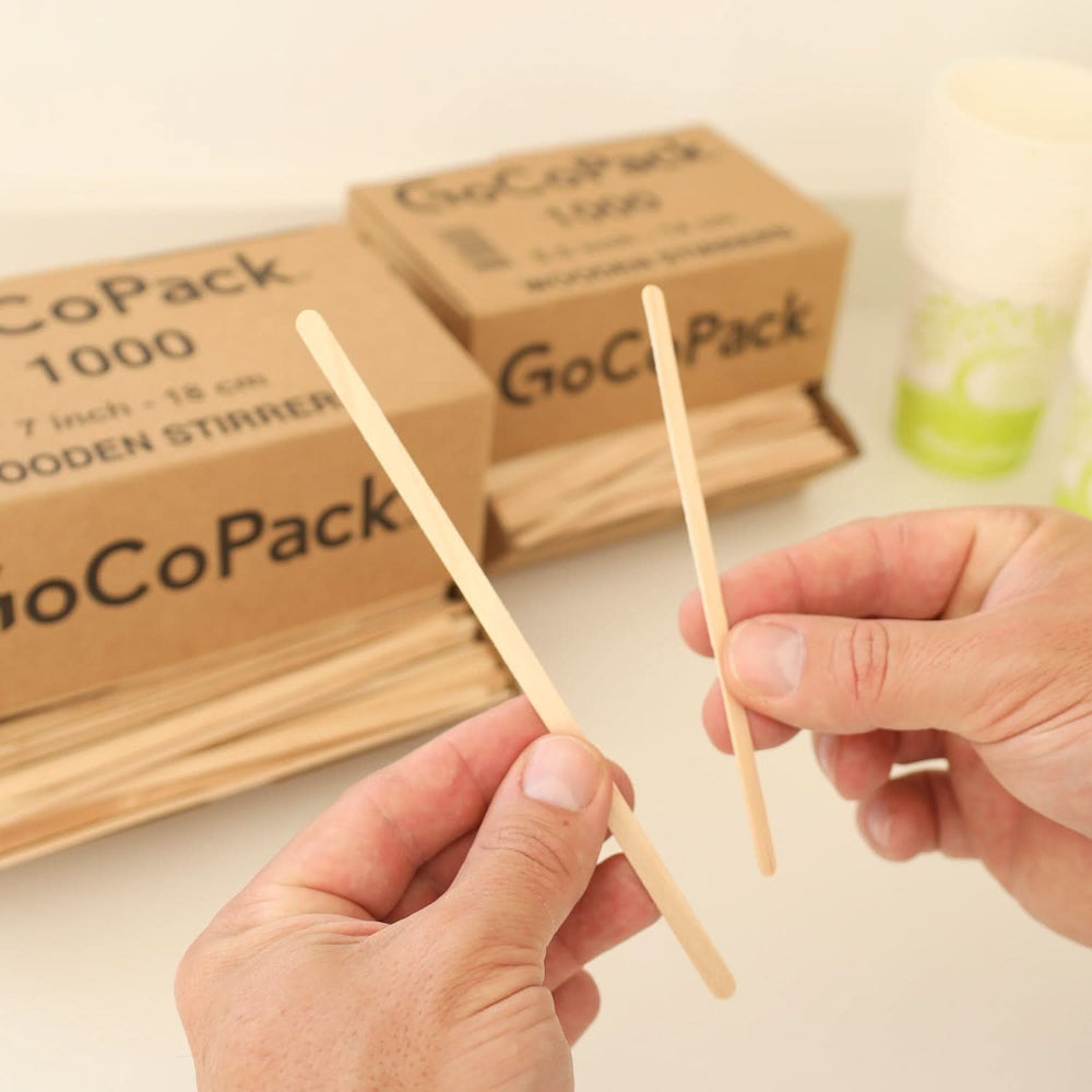 
                      
                        Wooden Coffee Stirrers - Eco - Friendly: Compostable and Biodegradable - Pack of 1000 in Dispenser Box with Drawer for Easy Dispensing - Available In 5.5" (14 cm) and 7" (18cm) - 5.5" (14 cm) - GoCoPack
                      
                    